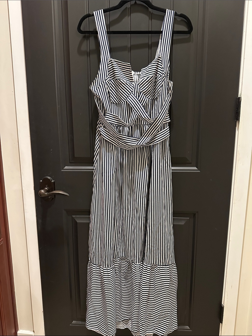 Striped Black and White Maxi Dress with Waist Detail SHEIN L